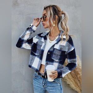 NWOT Blue Cropped Plaid Shacket